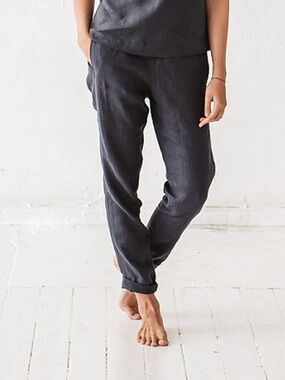 Linenfox Women's Ankle Elastic-Waist Pants Graphite/Vintage Black Harem Small